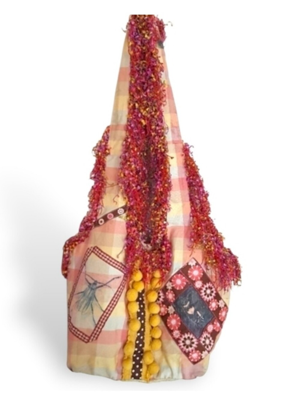Boho Patchwork Festival Tote | Ruffle Fringe Art Bag Colorful